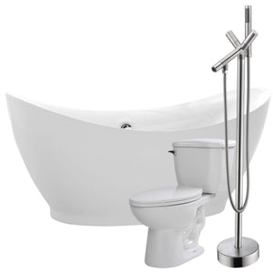 Reginald 68 in. Acrylic Flatbottom Non-Whirlpool Bathtub with Havasu Faucet and Kame 1.28 GPF Toilet
