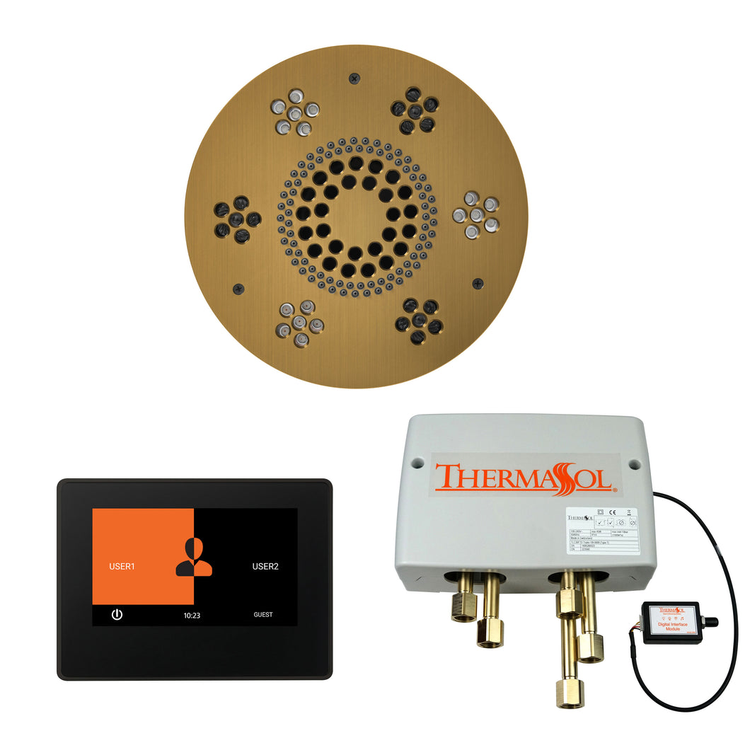 The Wellness Shower Package with ThermaTouch by ThermaSol 7inch round antique brass
