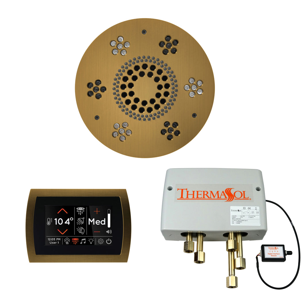 The Wellness Shower Package with SignaTouch Trim Upgraded by ThermaSol round antique brass