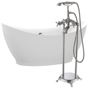 Reginald 68 in. Acrylic Soaking Bathtub in White with Tugela Faucet in Brushed Nickel