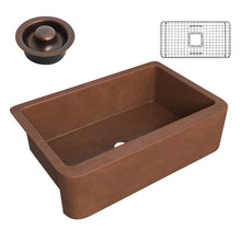 Load image into Gallery viewer, Miletus Farmhouse Handmade Copper 33 in. 0-Hole Single Bowl Kitchen Sink in Hammered Antique Copper